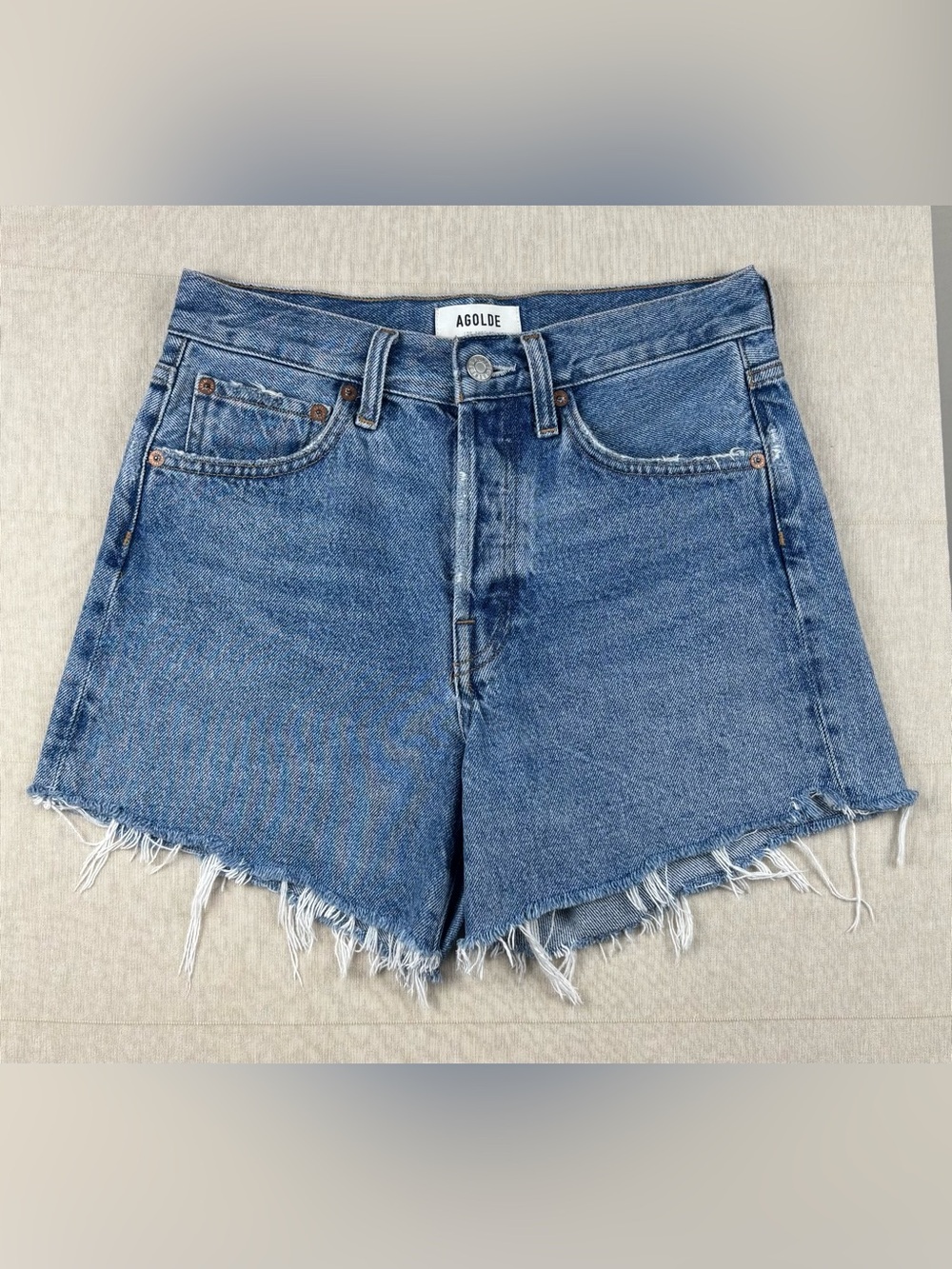 AGOLDE Parker Long Distressed Denim Shorts 24 High Rise 100% Cotton